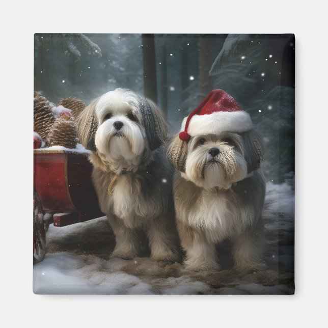 Malti tzu Snowy Sleigh-juldekretet Magnet (Framsidan)