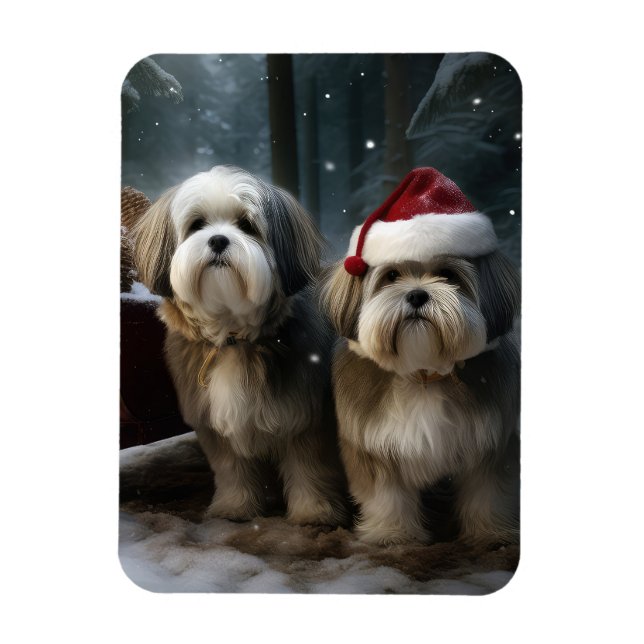 Malti tzu Snowy Sleigh-juldekretet Magnet (Vertikal)