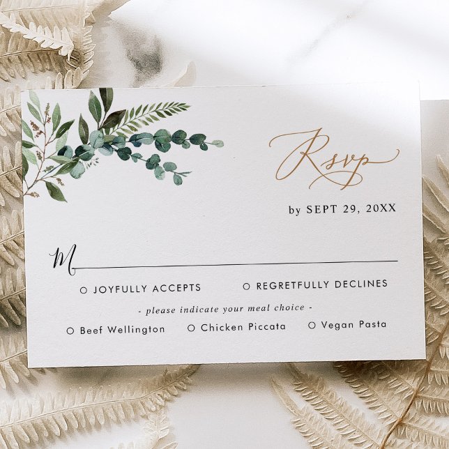 Måltider - Enkel modern grön Guld Bröllop OSA Kort (Skapare uppladdad)