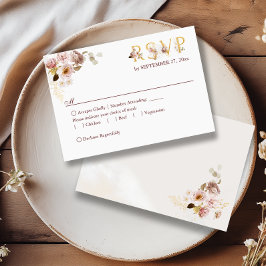  måltider för Peony & Guld Burgundy Blommigt OSA Kort