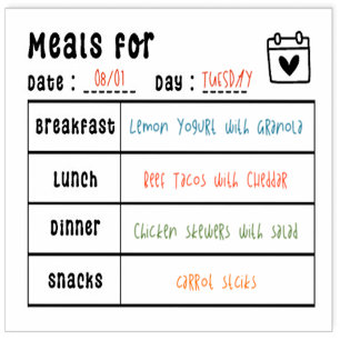 Måltider Planner Breakfast Lunch Dinner Planning Stämpel