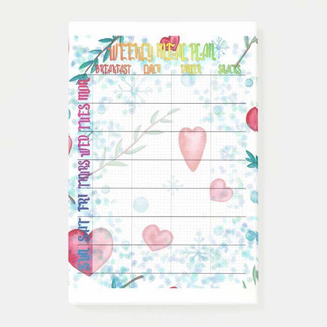 Måltidsplan för varje vecka post-it block (Framsida)