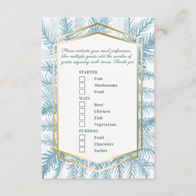 Måltidsval vinterevenemang blå gran konst tilläggskort (Framsida)