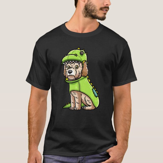 Maltipoo Dog In Dinosaur Costume Premium T Shirt (Framsida)