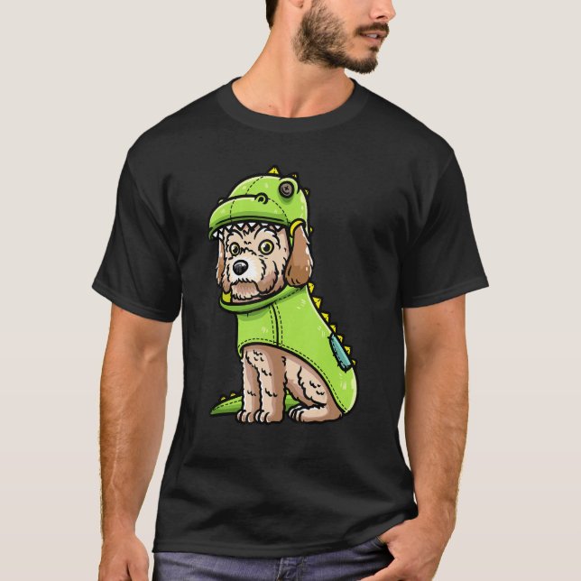 Maltipoo Hund i dinosaur Costume T Shirt (Framsida)