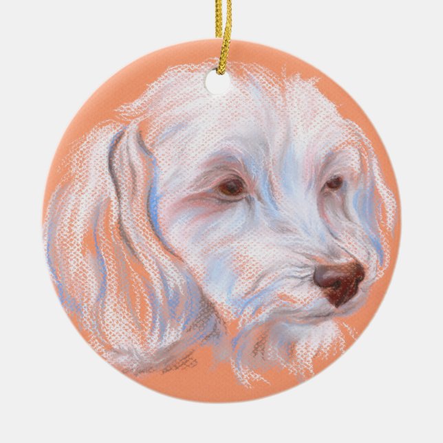 Maltipoo Hund Pastel Art Julgransprydnad Keramik (Framsidan)