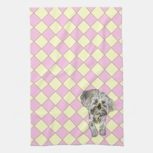 Maltipoo valp på rosor kontrollerat mönster kökshandduk