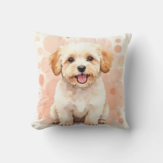 Maltipoo Vattenfärg Bubbelkluster Konst Kudde (Framsida)