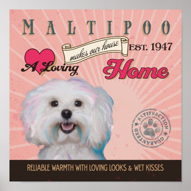 Maltipos Hund Art Poster- Hem i vårt hus Poster (Framsidan)