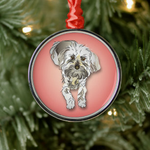 Maltipos Hund på Rosa Julgransprydnad Metall