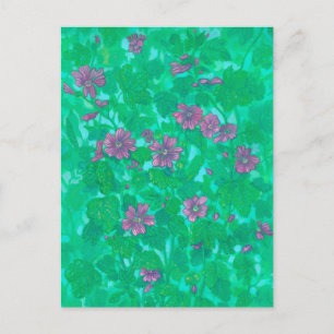 Malva Blommar, Malva Blommor Sommarblomster Målnin Vykort