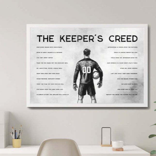 Målvakts credo monogram vitt poster (Skapare uppladdad)