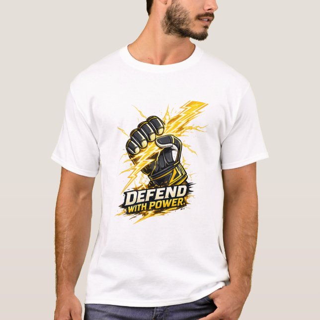 Målvakts Handske Blixt | Försvara med Kraft T Shirt (Framsida)