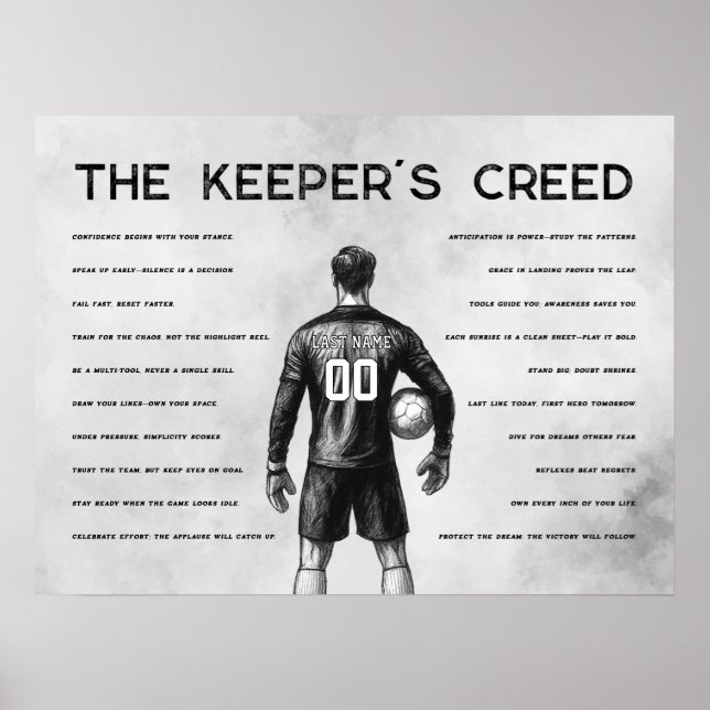 Målvaktskeeper Fotboll Monogram Grå Poster (Framsidan)