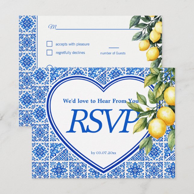 💙🍋Målval + QR Azul & Limone Romance OSA Kort (Fram/baksida)