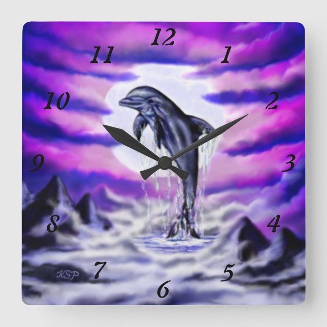 Målys delfin fyrkantig klocka (Framsida)