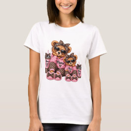 Mama and Mini Leopard Print Teddy Bear Matching  T Shirt