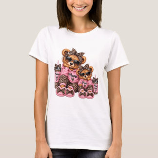 Mama and Mini Leopard Print Teddy Bear Matching T Shirt