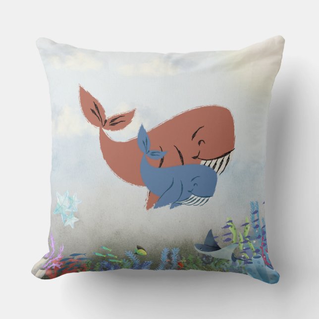 Mama & Baby Whale Throw Pillow  Kudde (Framsida)