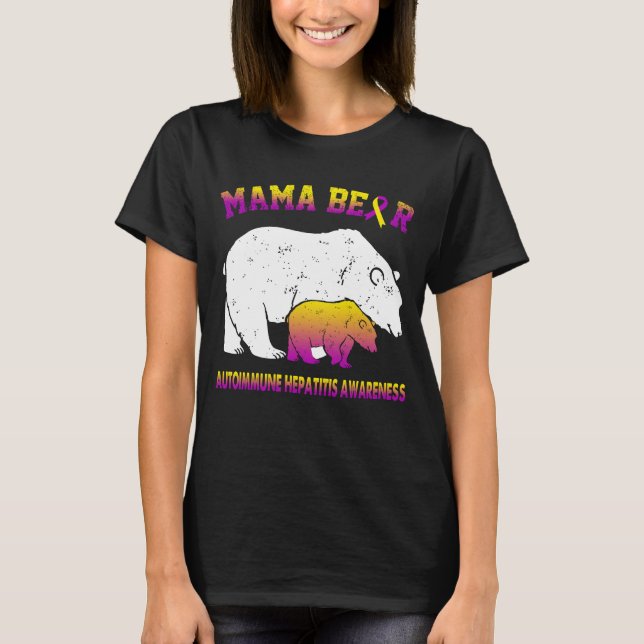 Mama Bear Autoimmun Hepatit Medvetenhet T Shirt (Framsida)