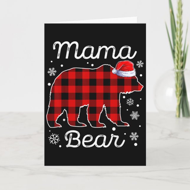 Mama Bear Christmas Pajamas Red Plaid Buffalo Fami Kort (Framsida)
