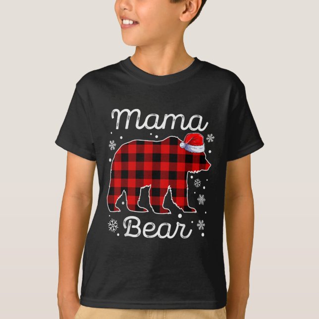 Mama Bear Christmas Pajamas Red Plaid Buffalo Fami T Shirt (Framsida)