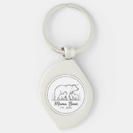 Mama Bear EST 2025 Circle Logo Line Art Swirl Silverfärgad Nyckelring