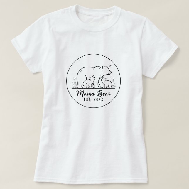 Mama Bear EST 2025 Circle Logo Line Art T Shirt (Design framsida)