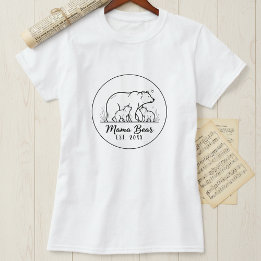 Mama Bear EST 2025 Circle Logo Line Art T Shirt