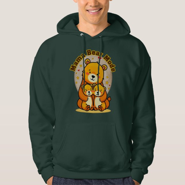 Mama Bear Mode – Cute Mother Bear Illustration Hoodie (Framsida)