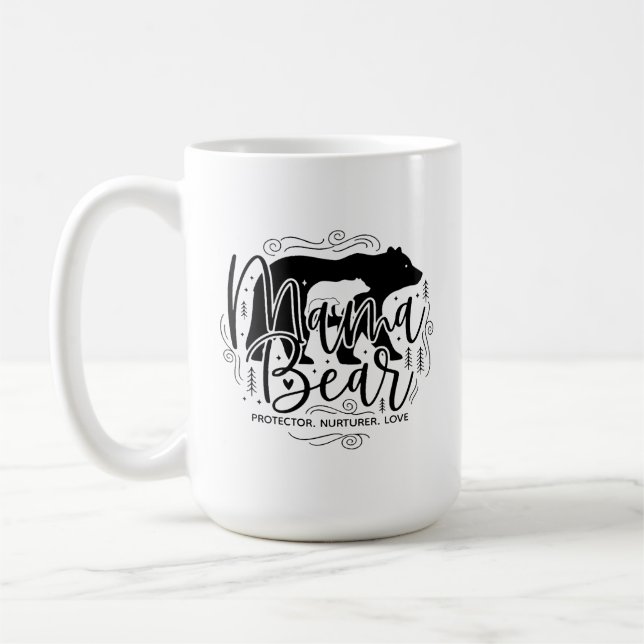 Mama Bear Protector Black & White Script Mama Bear Kaffemugg (Vänster)