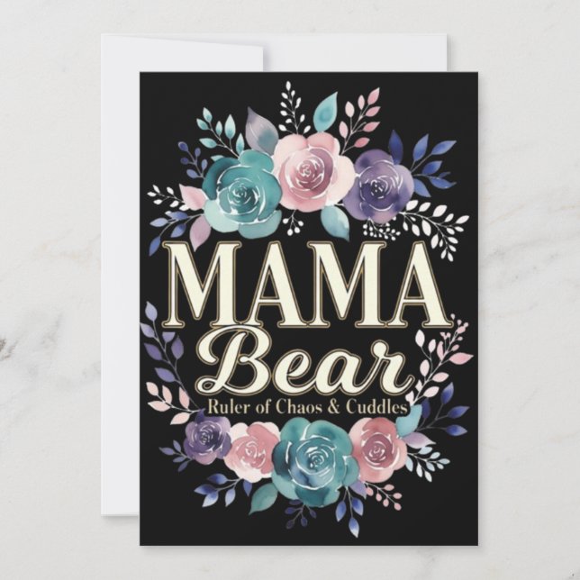 Mama Bear Ruler Of Chaos And Cuddles Floral Gift Julkort (Framsida)