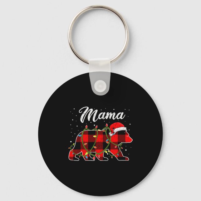 Mama Bear Shirt, Red Buffalo Plaid Mom Bear Pajama Nyckelring (Framsida)