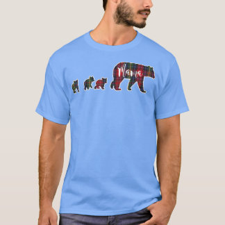 Mama Bear Three 3 Cubs Tartan Plaid Blue Green Red T Shirt