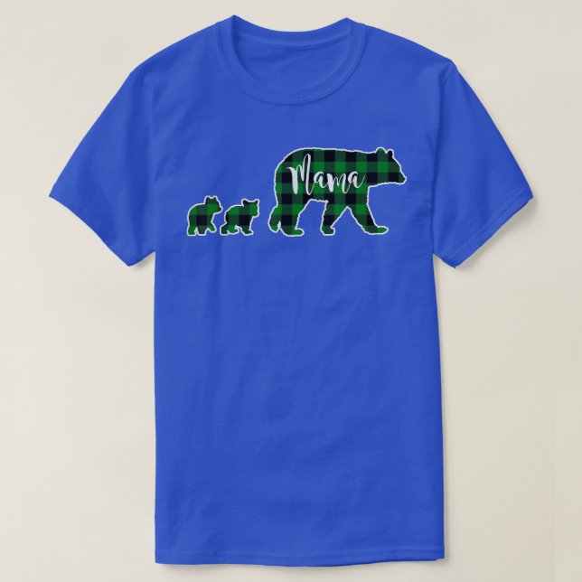 Mama Bear with Two 2 Cubs Black Green Buffalo Chec T Shirt (Design framsida)