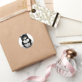 Mama Bear with Two Cubs Heart Line Art Design Runt Klistermärke