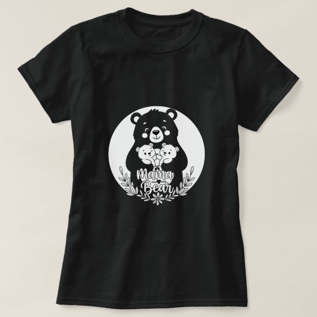 Mama Bear with Two Cubs Heart Line Art Design T Shirt (Design framsida)