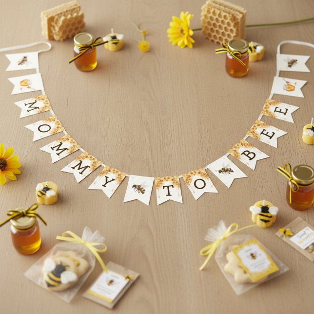 Mama Bee Bikupa Honung Dropp Barnkalas Vimplar (Mama Bee Honeycomb Honey Drip Baby Shower Bunting Flags
)