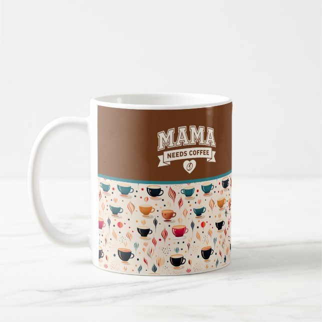 MAMA Behöver Kaffe Brun Vit Hjärtkaffeböna Kaffemugg (Vänster)