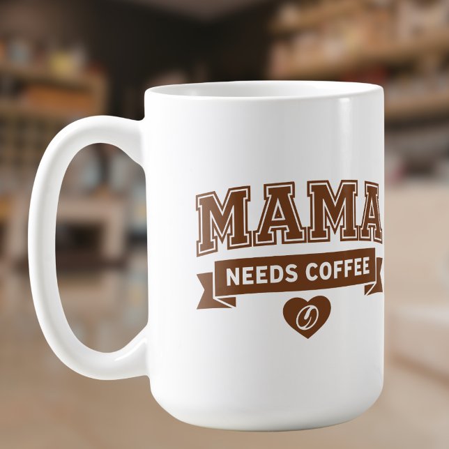 MAMA Behöver Kaffe Brun Vitt Hjärta Kaffe Bönor Kaffemugg (Skapare uppladdad)