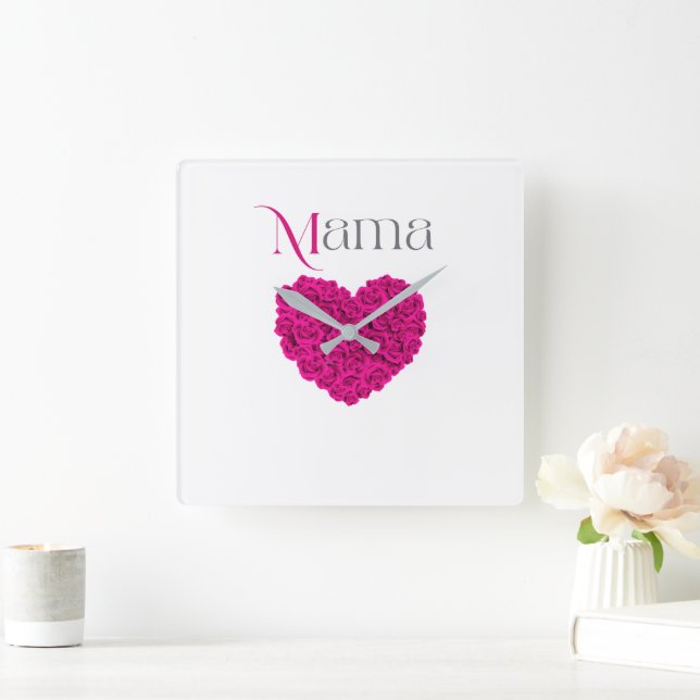 Mama Blommig Vacker Mors Dag, Födelsedagspresent  Fyrkantig Klocka (Hem)