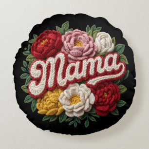 Mama Blommigt Broderad Kudd – “ilama” Vintage Rund Kudde
