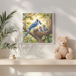 Mama Blue Jay och Kycklingar Plantskola Poster