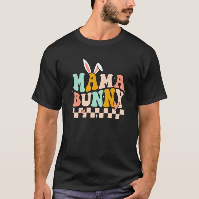 Mama Bunny Rabbit Eggs Hunting Groovy Happy Easter T Shirt (Framsida)
