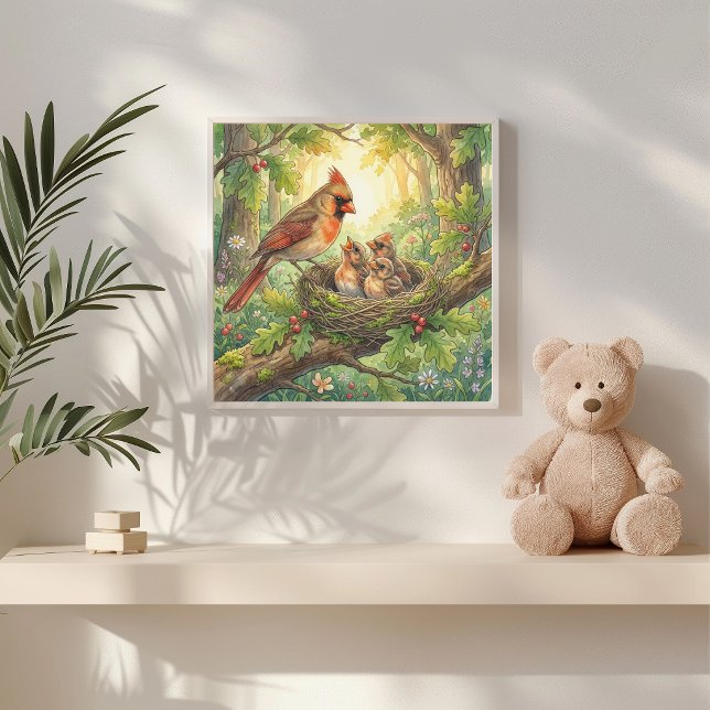 Mama Cardinal and Her Chicks Nursery Poster (Skapare uppladdad)