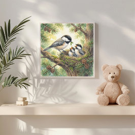 Mama Chickadee och Kycklingar Daghäkte Poster