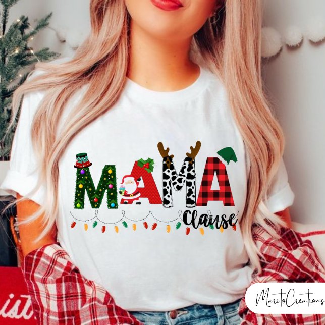 Mama Claus Christmas, Christmas, Red buffalo Mom. T Shirt (Mama Clause.)