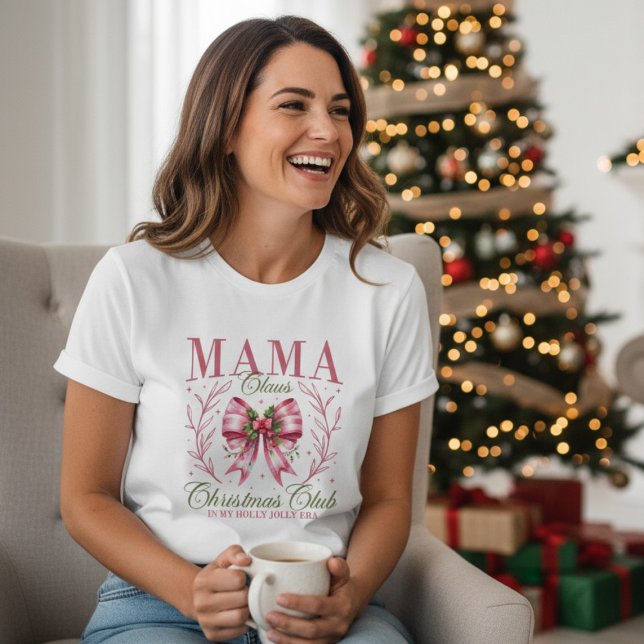 Mama Claus Christmas Club Pink Coquette Bow T Shirt (Skapare uppladdad)