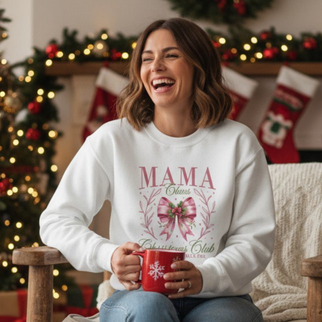Mama Claus Christmas Club Pink Coquette Bow T Shirt (Skapare uppladdad)