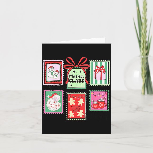 Mama Claus Christmas Mom Stamp Bow Pajama Matching Kort (Framsida)